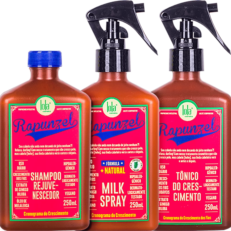 Lola Rapunzel Gama( Shampoo 250ml+Milk Spray 250ml+Tónico Crescimento 250ml)