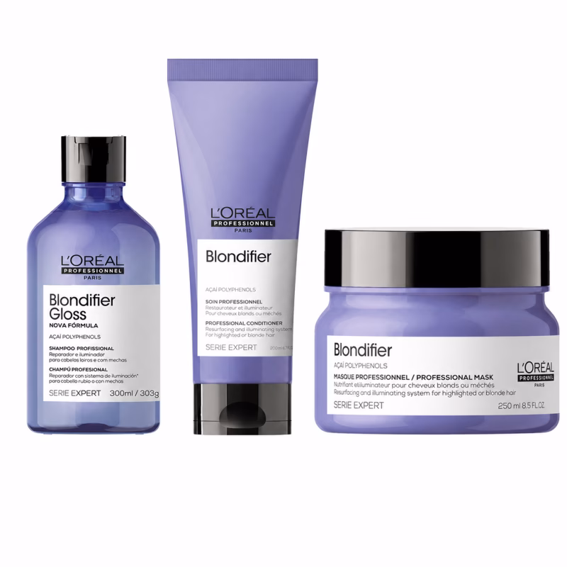 L'Oréal Blondifier Pack (Shampoo Gloss 300ml+Condicionador 200ml+Máscara 250ml)