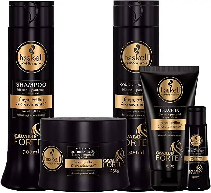 Haskell Cavalo Forte Gama Completa (Shampoo 300ml+Condicionador 300ml+Máscara 300g+Leave in 150g+Complexo Fortalecedor 35ml)