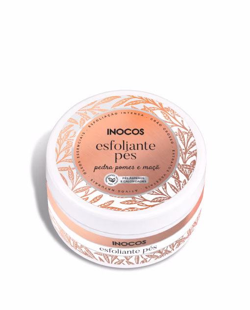 Esfolia os teus pés com o esfoliante de pés INOCOS com extratos vegetais e ativos naturais. Para uma esfoliação intensa de pedras pomes e maçã, este esfoliante elimina as calosidades locais.