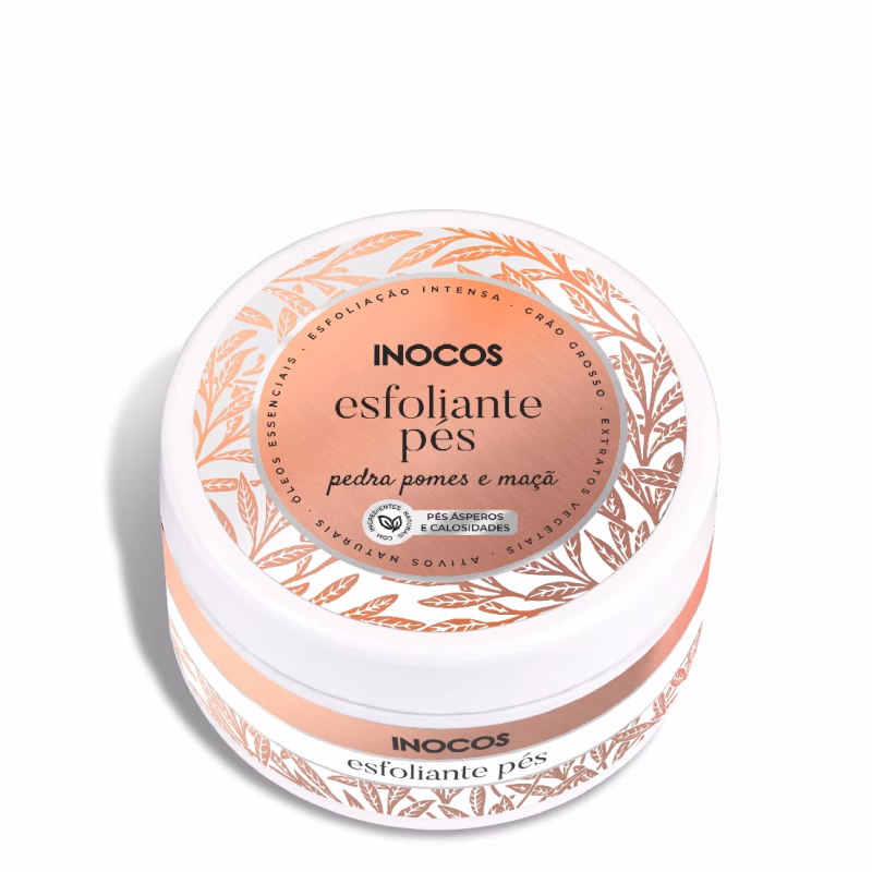 Esfolia os teus pés com o esfoliante de pés INOCOS com extratos vegetais e ativos naturais. Para uma esfoliação intensa de pedras pomes e maçã, este esfoliante elimina as calosidades locais.