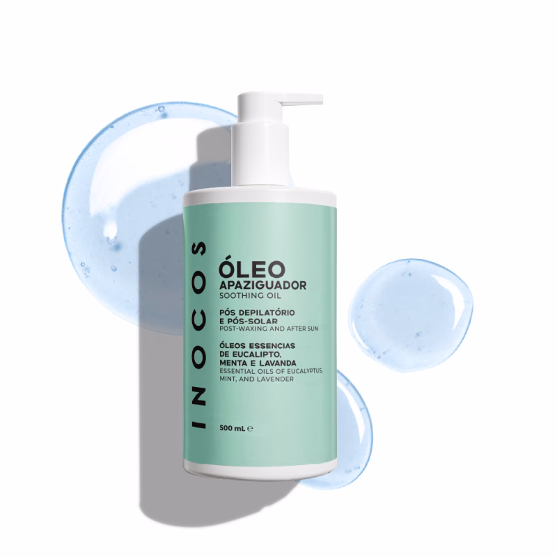INOCOS - Óleo Apaziguador INOCOS Pós Depilatório O Óleo Apaziguador possui óleos essenciais de Eucalipto, Menta e Lavanda REF. 91.20.048 O Óleo Apaziguador Pós Depilatório e Pós Solar possui óleo essenciais de eucalipto, menta e lavanda. Detalhes: Vegan Quantidade: 500ml