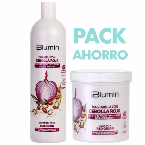 TAHE - BLUMIN PACK CEBOLA ROXA SHAMPOO 1000ML + MÁSCARA 700ML Shampoo: Regula e estimula o crescimento do cabelo. Uso diário. Recomendado para cabelos devitalizados com tendência oleosa, devido ao alto teor de enxofre, vitamina C, flavonoides e óleos essenciais naturais de alta eficácia e capacidade purificadora, antisséptica, antioxidante, antiirritante e estimulante do crescimento. Máscara: Revitalizante para cabelo seco. Nutre profundamente. Mascare altamente concentrados em nutrientes lipídicos e extrato de cebola para nutrir, hidratar profundamente, fornecer corpo, densidade e brilho a cabelos muito secos e descontrolados. Sem odor residual.
