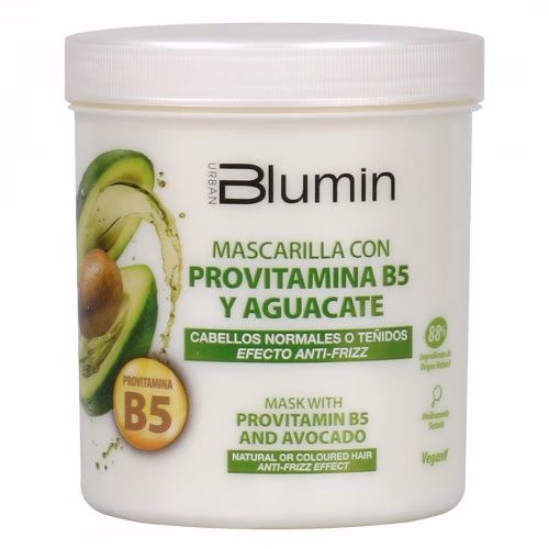 TAHE - BLUMIN MÁSCARA ABACATE E PROVITAMINA B5 700ML Cabelos normais ou pintados Máscara ultra concentrada. A sua fórmula funde-se instantaneamente, reparando as zonas danificadas da fibra capilar. Ação duradora. Cabelo fácil de pentear, suave e brilhante, sem pesar.  Vegan | 88% de ingredientes de origem natural | Medicamente testado Tamanhos disponíveis: 700 ml