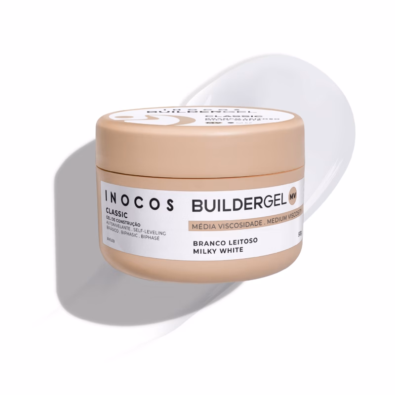 INOCOS - BUILDER GEL CLASSIC BRANCO LEITOSO MV 50g Gel de Construção Autonivelante e Bifásico de Média Viscosidade REF. 81.01.080 Cor de Builder Gel Branco Leitoso. O Builder Gel Classic Branco Leitoso é perfeito para uma construção super resistente. Com uma espessura densa, este gel é bifásico e de média viscosidade. Detalhes: Produto Vegan Quantidade: 50g UV 120s | LED 60s