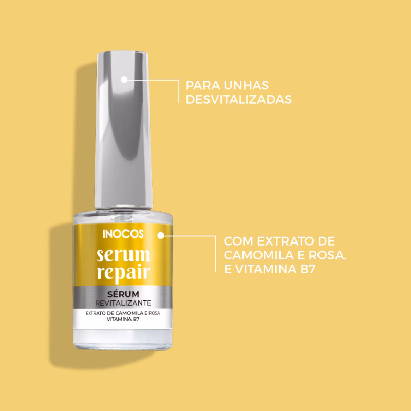 INOCOS - SERÚM REPAIR TRATAMENTO REVITALIZANTE REF. 91.30.002 Repara as tuas unhas com o Serúm Reparador INOCOS. Com Extrato de camomila e rosa & Vitamina B7. É recomendado para uso com a Gama de Verniz Clássico e Like Gel INOCOS. Detalhes: Quantidade: 11ml Modo de uso: Aplicar na unha e massajar delicadamente. Seca ao ar.
