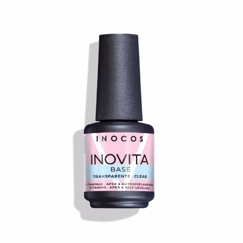 INOCOS - VERNIZ GEL BASE TRANSPARENTE INOVITA REF. 91.18.487 Base INOVITA INOCOS Transparente A Base INOVITA Transparência é um produto 3 em 1: base, cor e fortalecedor.  A sua textura de viscosidade média permite realizar pequenas extensões. Detalhes: Quantidade: 15 ml Cor: Transparente A sua fórmula contém um complexo vitamínico cuidadosamente selecionado com Inositol, Retinol (Vitamina A), Óleo de Sementes de Roseira Brava e Extrato de Castanha da Índia. É ideal para unhas finas, fracas ou quebradiças, pois oferece um reforço estrutural enquanto cuida da saúde da unha natural. Produto soak off, permitindo uma remoção fácil e segura.
