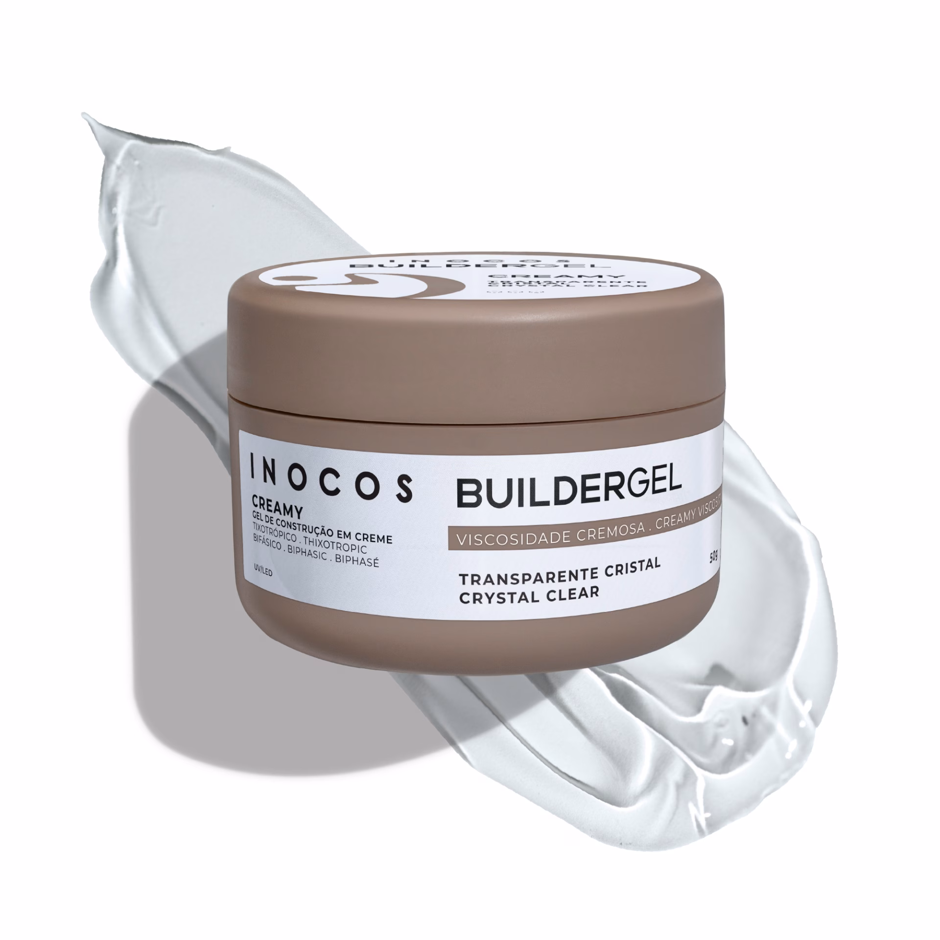 INOCOS - BUILDER GEL CREAMY TRANSPARENTE CRISTAL 50g Gel de Construção Bifásico e de Longa Duração REF. 81.01.092 Cor de Builder Gel Transparente Cristal. O Builder Gel Creamy Transparente Cristal é perfeito para uma construção super resistente. Ideal para francesa reversa, este gel em creme é bifásico e autonivelante, não provocando levantamentos. Ideal para Francesa Reversa. Detalhes: Produto Vegan Quantidade: 50g UV 120s | LED 60s