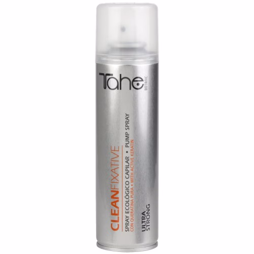TAHE - STYLING B.A. CLEAN FIXATIVE ULTRA STRONG 250 ML Spray ecológico de fixação Spray ecológico de fixação com queratina activada e células mãe vegetais activas. Dá corpo e fixação, sem retirar brilho ou movimento. Anti-humidade. Não deixa resíduos. Elimina-se com uma suave passagem de escova. Com Queratina e Células mãe vegetais activas.