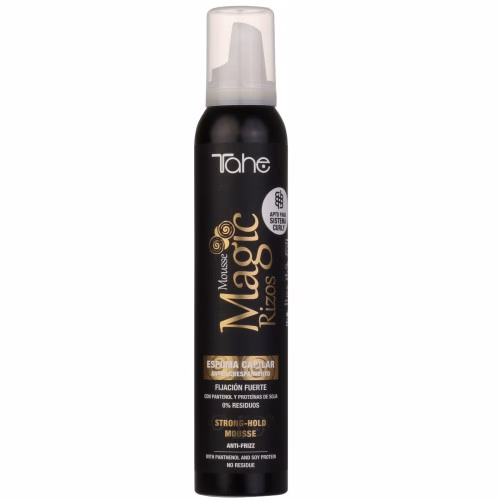 TAHE - MAGIC RIZOS CURLY ESPUMA FIXAÇÃO FORTE 200ML Espuma de fixação forte Longa duração e alta definição, sem pesar. Para cabelos ondulados e frisados. Acabamento suave, brilhante. Antiencrespamento. Fórmula concentrada. Com efeito espuma para facilitar a formação de "água capilar”. 0% Residuos. Cachos flexíveis e definidos. Brilho extremo e maciez. Anti-frizz.