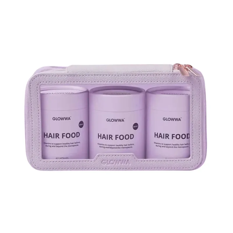 Glowwa hair food Meno – Vitaminas para queda de cabelo 60 capsulas (Pack de 3 )