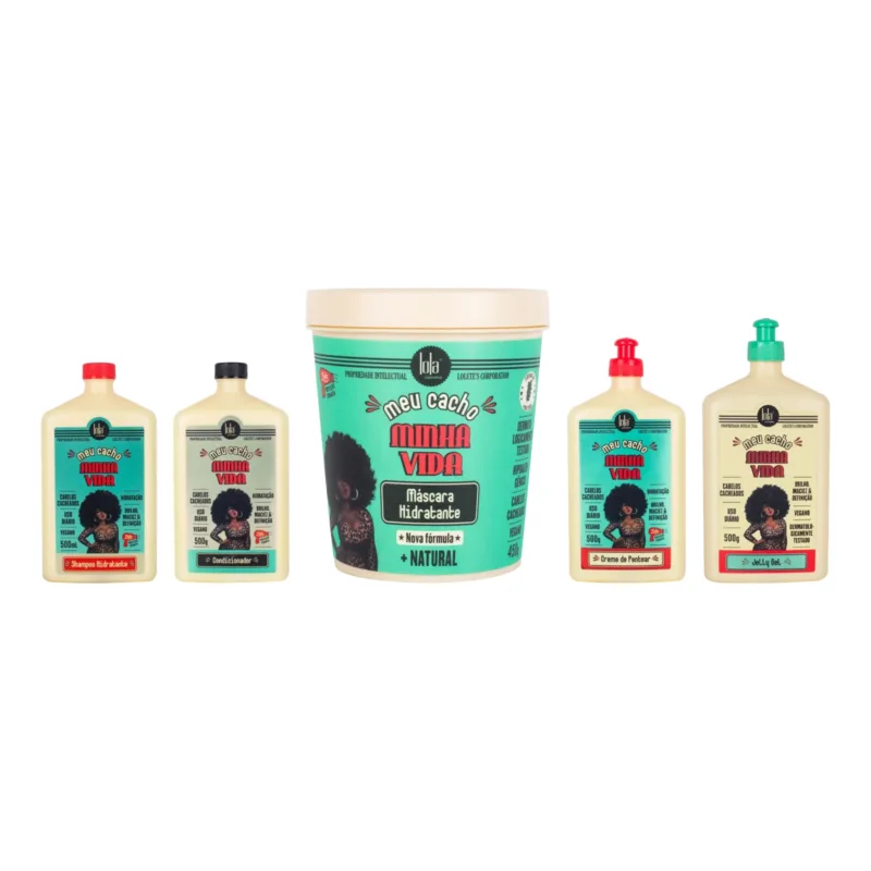 Lola Meu Cacho Minha Vida Gama Completa (Shampoo 500ml+Condicionador 500ml+Máscara 450g+Creme de Pentear 500g+Jelly Gel 500g)